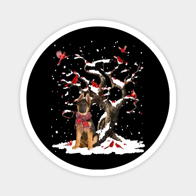 German Shepherd Scarf Cardinal Snow Christmas Magnet by cogemma.art